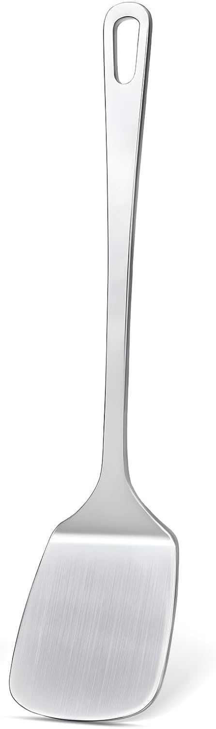 2 Pcs Stainless Steel Spatulas Set, Metal Spatula Solid & Slotted Turner, Heavy Duty Sturdy Spatula for Kitchen Use, High Heat Resistant Cooking Utensils for Fish Eggs Pancakes, Easy to Clean, Silver