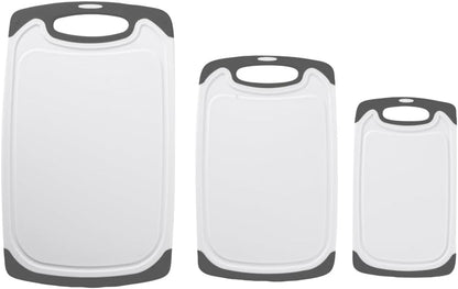 Restaurantware Cutting Board Set 15.7 x 9.6 x 1.1 Inches Plastic, Non-Slip Reversible Chopping Board Knife-Friendly Food Prep Board White