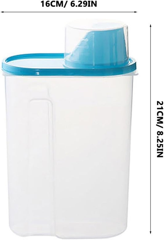 SHOWERORO Airtight Food Storage Container with Pour Spout and Measuring Cup Clear Plastic Cereal Keeper for Rice Grains Oatmeal Sugar Nuts Beans 8.26X6.29X3.14 Inches