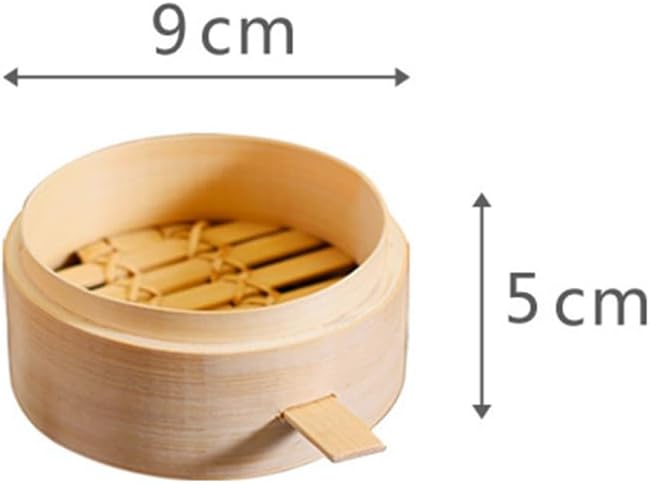 Mini Bamboo Steamer Basket with Cover and Handle 3.5 Inch Round Dim Sum Steamer for Dumplings Buns Home Kitchen Cooking