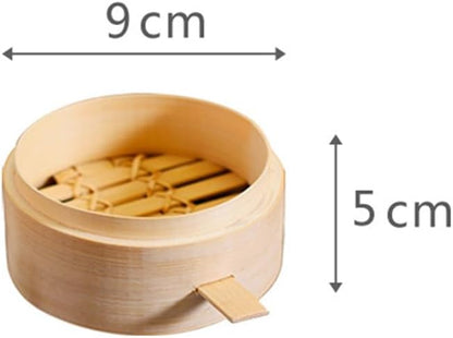 Mini Bamboo Steamer Basket with Cover and Handle 3.5 Inch Round Dim Sum Steamer for Dumplings Buns Home Kitchen Cooking