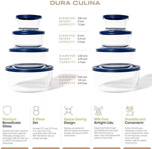6-Piece Glass Food Storage Containers Set (3 Containers + 3 BPA-Free Lids) | 2-Cup, Leakproof | Microwave, Freezer, Oven & Dishwasher Safe | Ideal for Meal Prep & Pantry Organization, Pistachio