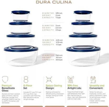 6-Piece Glass Food Storage Containers Set (3 Containers + 3 BPA-Free Lids) | 2-Cup, Leakproof | Microwave, Freezer, Oven & Dishwasher Safe | Ideal for Meal Prep & Pantry Organization, Pistachio