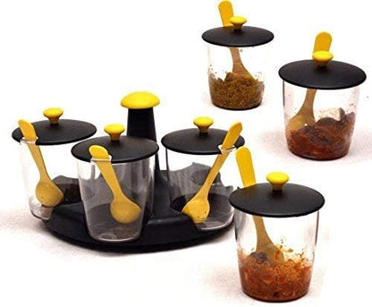 Multipurpose Pickle Jar for Dining Table Revolving Plastic Multi Purpose Achaar Pickle Container Chutney Tray Mukhvas Dining Spice Stand Masala Tray Transparent (Multi Color)