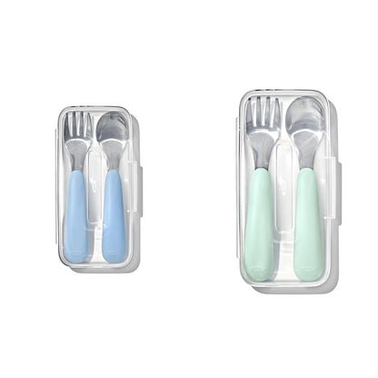 OXO Tot On-The-Go Fork and Spoon Set with Dusk and Opal Travel Cases, Stainless Steel Utensils