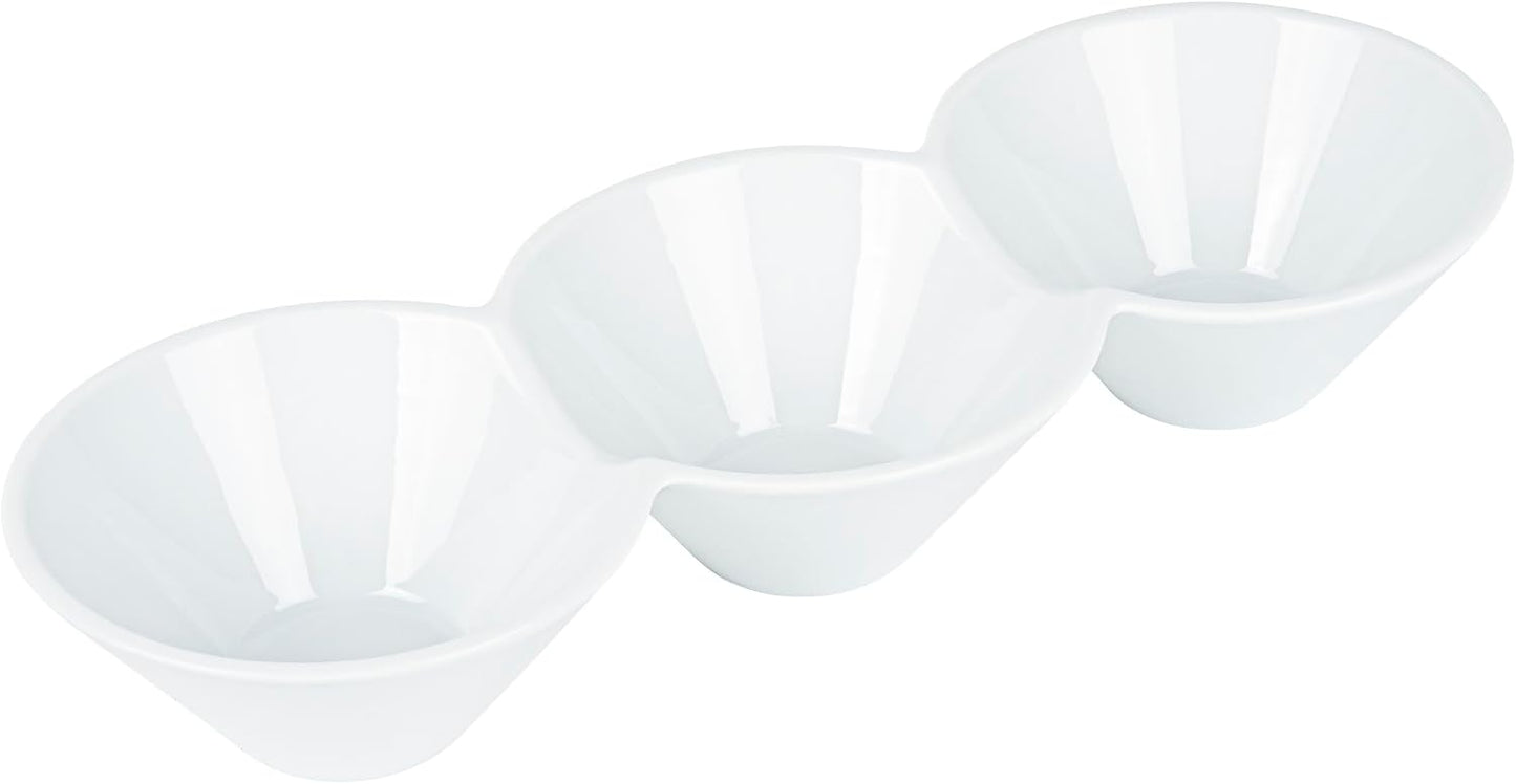 Restaurantware-9.1 x 4.9 x 2.3 Inch Double Dip Bowls, 1 Microwavable Condiment Server - 2 Compartments, Microwavable, White Porcelain Dip Tray, Dishwashable, For Snacks, Condiments, Or Toppings