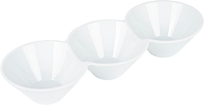 Restaurantware-9.1 x 4.9 x 2.3 Inch Double Dip Bowls, 1 Microwavable Condiment Server - 2 Compartments, Microwavable, White Porcelain Dip Tray, Dishwashable, For Snacks, Condiments, Or Toppings