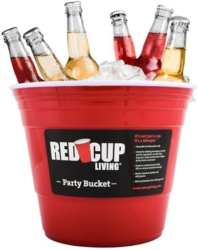 Red Cup Living Large Party Ice Bucket, 201 oz Insulated Drink Cooler for Parties, Bar & Kitchen, Durable Plastic Beer, Wine & Champagne Beverage Tub for Holiday