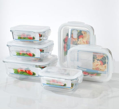 Rectangular Glass Food Storage Containers with Airtight Lids, 5-Piece Set – 34oz, 22oz, 13oz Meal Prep & Leftover Containers, Oven Microwave Freezer Dishwasher Safe