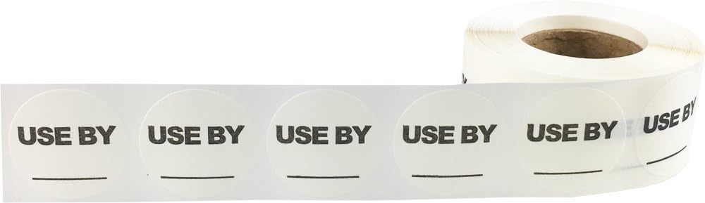 InStockLabels Dissolvable Food Labels, 500 Stickers - 1 Inch Round Use by Labels with Blank Space for Shelf Life, Prep, Rotation, Adhesive Sticker for Food Containers, Meal Storage & Restaurants