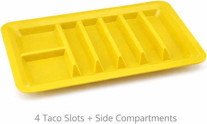 Set of 3 Taco Holder Plates – Plastic Divider Taco Trays with Stand-Up Slots, BPA-Free, Dishwasher & Microwave Safe