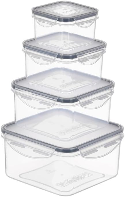 4 Pcs Food Storage Containers with Lids Airtight - BPA-Free, 100% Leak-Proof, Meal Prep Containers for Kitchen Storage and Organization, Dishwasher & Microwave, Freezer Safe(Square)