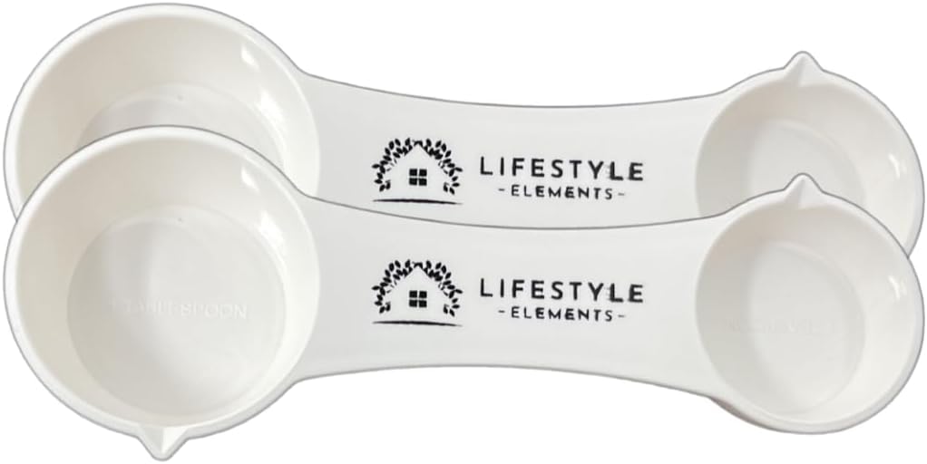 All In One Measuring Spoon Pack of 2 Includes 1 Tbsp 1 Tsp 1/2 Tsp 1/4 Tsp Measures Plastic Measuring Spoons Use for Dry Ingredients or Liquids Durable Rugged Dishwasher Safe Made in USA