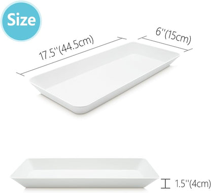 Serving Tray Platter Rectangle, 4 Pcs Long Narrow Food Tray for Veggie Fruit Snack Dessert, Plastic White Food Trays for Party Supplies Display, Rectangular Platters for Serving Food, BPA Free