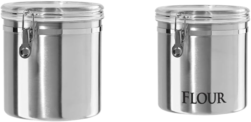 Oggi Stainless Steel Kitchen Canister 62 fl oz - Airtight Clamp Lid, Clear See-Thru Top - Ideal for Kitchen Storage, Food Storage, Pantry Storage. Large Size 5" x 7.5".