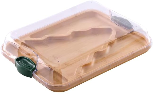 Farberware Build-A-Board Bamboo Cutting Board with Built-In Compartments & Clear Locking Lid, Black Handles, Charcuterie, Snack Tray, Food Prep and Serving Platter
