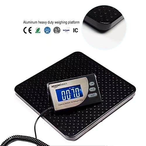 Amazon Basics Digital Postal Shipping Scale with Tare Function, AC Adapter, 65 lb Capacity, 0.1 oz Readability, LCD Display, Black
