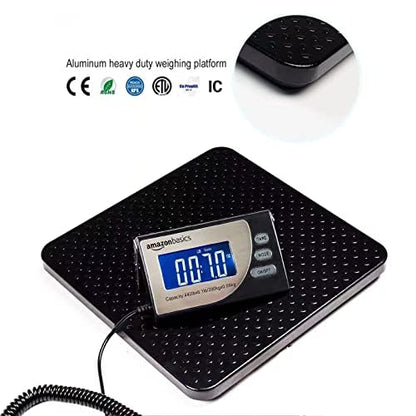 Amazon Basics Digital Postal Shipping Scale with Tare Function, AC Adapter, 65 lb Capacity, 0.1 oz Readability, LCD Display, Black
