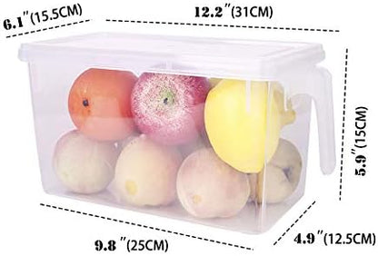 Sooyee Fridge Organizer, 4 Pack Refrigerator Organizer Bins, Clear with Handle & Lid, Fruit Containers for Fridge, Fridge Storage to Keep Fresh for Food, Vegetables, 5L