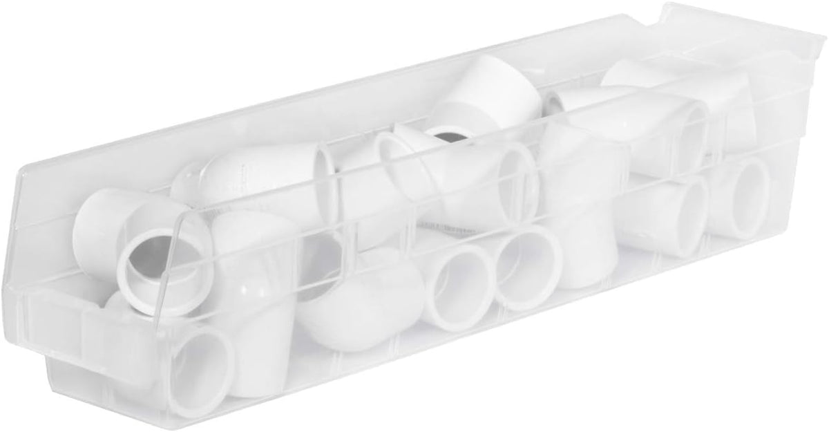 Akro-Mils 30128 Plastic Shelf Bins, Heavy Duty Storage Bins for Garage, Closet, and Drawer Organization, 457 x 102 x 102 Mm, Clear, 12 Count