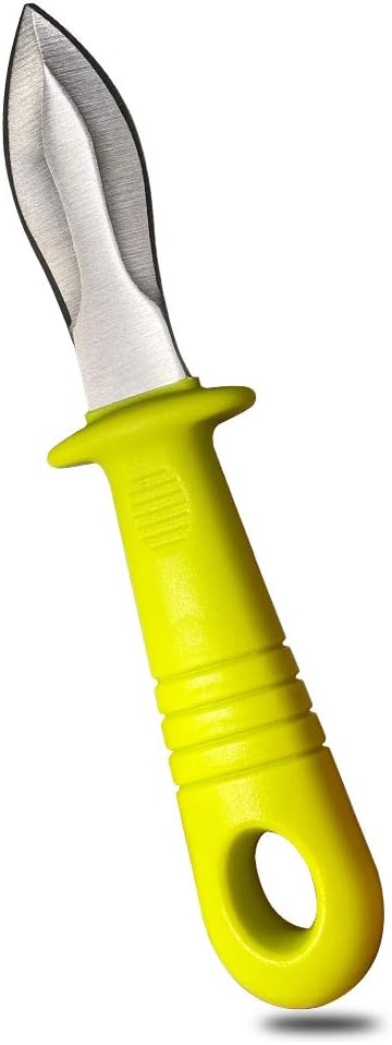 DRAGONFRUITEE Oyster Shucking Knife, Commercial Grade Clam and Shellfish tool With Ergonomic Grip And Anti-Slip Handle, Good For Home Restaurant Kitchen And Outdoor Use, Yellow/Silver (1 Count)
