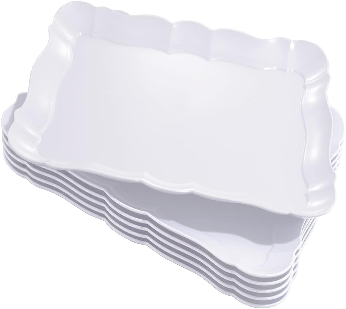 BBG 6 Pack Black Plastic Serving Trays, 15" x 10" Party Platters and Trays, Rectangle Black Plastic Serving Trays, Dishwasher Safe Reusable Platters Set, Plastic Trays for Party