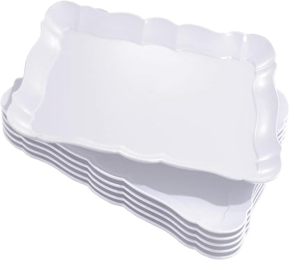 BBG 6 Pack Black Plastic Serving Trays, 15" x 10" Party Platters and Trays, Rectangle Black Plastic Serving Trays, Dishwasher Safe Reusable Platters Set, Plastic Trays for Party