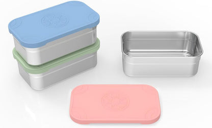 Caperci 25oz Stainless Steel Food Containers, 3-Pack Bento Lunch Box with Silicone Lids, Leak-Proof Reusable Meal Prep Container for Sandwiches & Snacks, BPA-Free (720ML)