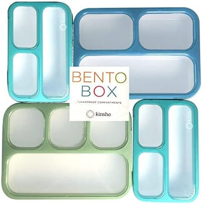 Bento Lunch Box for Kids or Adults, Snack Containers for Boys, Girls, School Daycare Work, 3 Divided Compartments Meal Planning Portion Control, BPA-Free Boxes, Utensils | Blue Purple 2 pack