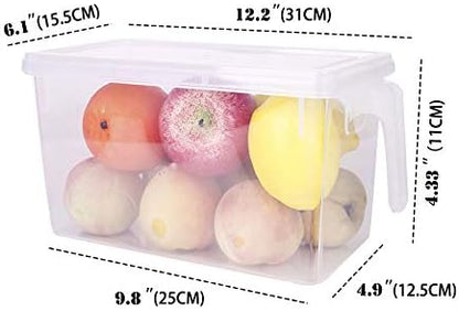 Sooyee Fridge Organizer, 4 Pack Refrigerator Organizer Bins, Clear with Handle & Lid, Fruit Containers for Fridge, Fridge Storage to Keep Fresh for Food, Vegetables, 5L