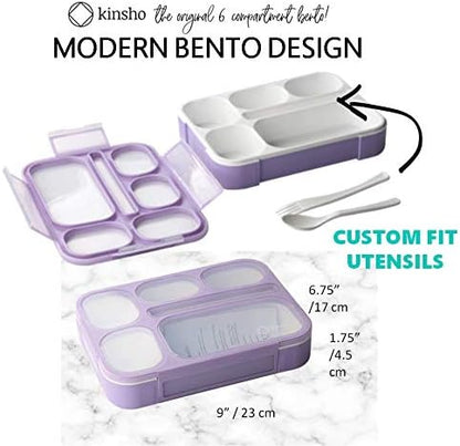 kinsho Bento Lunch-Box Set for Kids includes Snack Container | 6 and 3 Compartment Boxes Leakproof School Bentos, Meal Portion Control Containers, Boys Girls Adults, Navy Blue Large + MINI 2 Pack Set