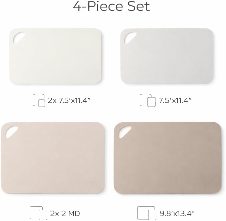 4-Piece Cutting Mats Set, Poly Kitchen Cutting Boards with Non-Slip Surface, Small & Medium Sizes for Food Prep, Flexible & Lightweight, Cream