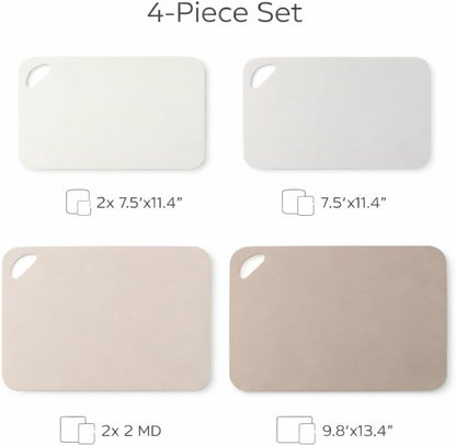 4-Piece Cutting Mats Set, Poly Kitchen Cutting Boards with Non-Slip Surface, Small & Medium Sizes for Food Prep, Flexible & Lightweight, Cream