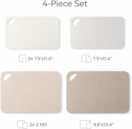 4-Piece Cutting Mats Set, Poly Kitchen Cutting Boards with Non-Slip Surface, Small & Medium Sizes for Food Prep, Flexible & Lightweight, Cream