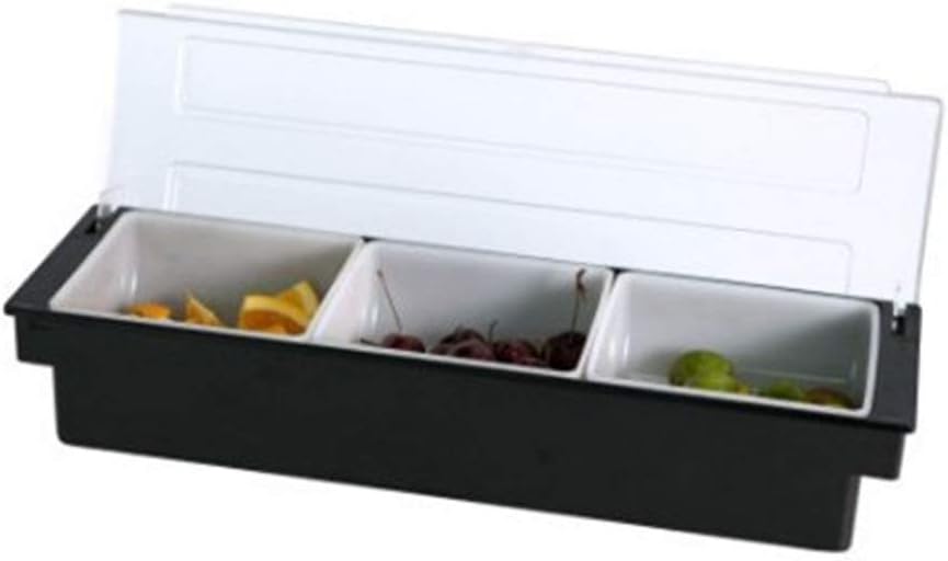 Fruit Veggie Condiment Caddy with Lid, 3 Compartment Plastic Dispenser Tray for Catering Dips Toppings, Serving Taco, Ice Cream, Fruit, & Salad Bar Garnish Organizer for Restaurant Supplies