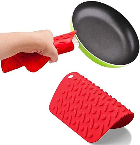 Trivets, Mitts,Spoon Rest and Garlic Peeler Hot Pads Multipurpose Kitchen Tool. 7x7 Potholders(Set of 6),Dishwasher,Durable, red/Green/Blue/Orange/Yellow/Purple