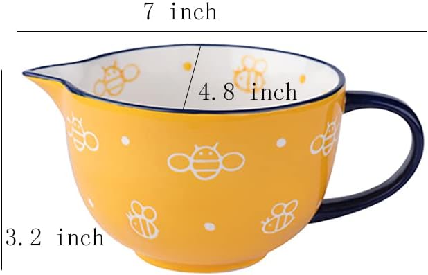 Gaolinci Cherry Blossom Pattern Kitchen Ceramic Mixing Bowl, 1 Quart Large Bowl, with Pouring Spout and Handle