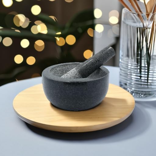 Kota Japan Large Black Granite Mortar & Pestle Natural Stone Grinder for Spices, Seasonings, Pastes, Pestos and Guacamole
