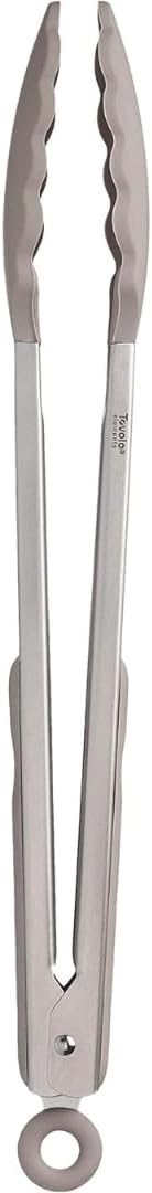 Tovolo Stainless Steel Tongs with Silicone Tips Set of 3 Mini 7” 9” 12 Inch with Easy Lock Mechanism for Cooking Grilling Air Fryer Serving, Red Black Charcoal Gray Heat Resistant Kitchen Tongs
