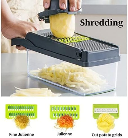 Vegetable Chopper, Onion Dicer & Mandoline Slicer with Container, Grey
