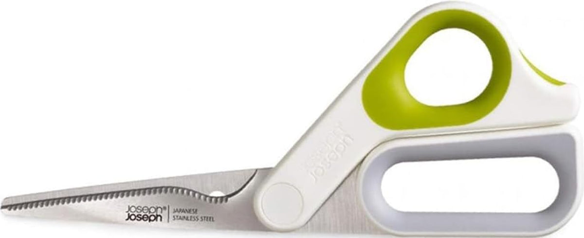 Joseph Joseph PowerGrip Kitchen Shears Scissors with Thumb Grip and Herb Stripper Separates for Cleaning Japanese Stainless-Steel, White/Green