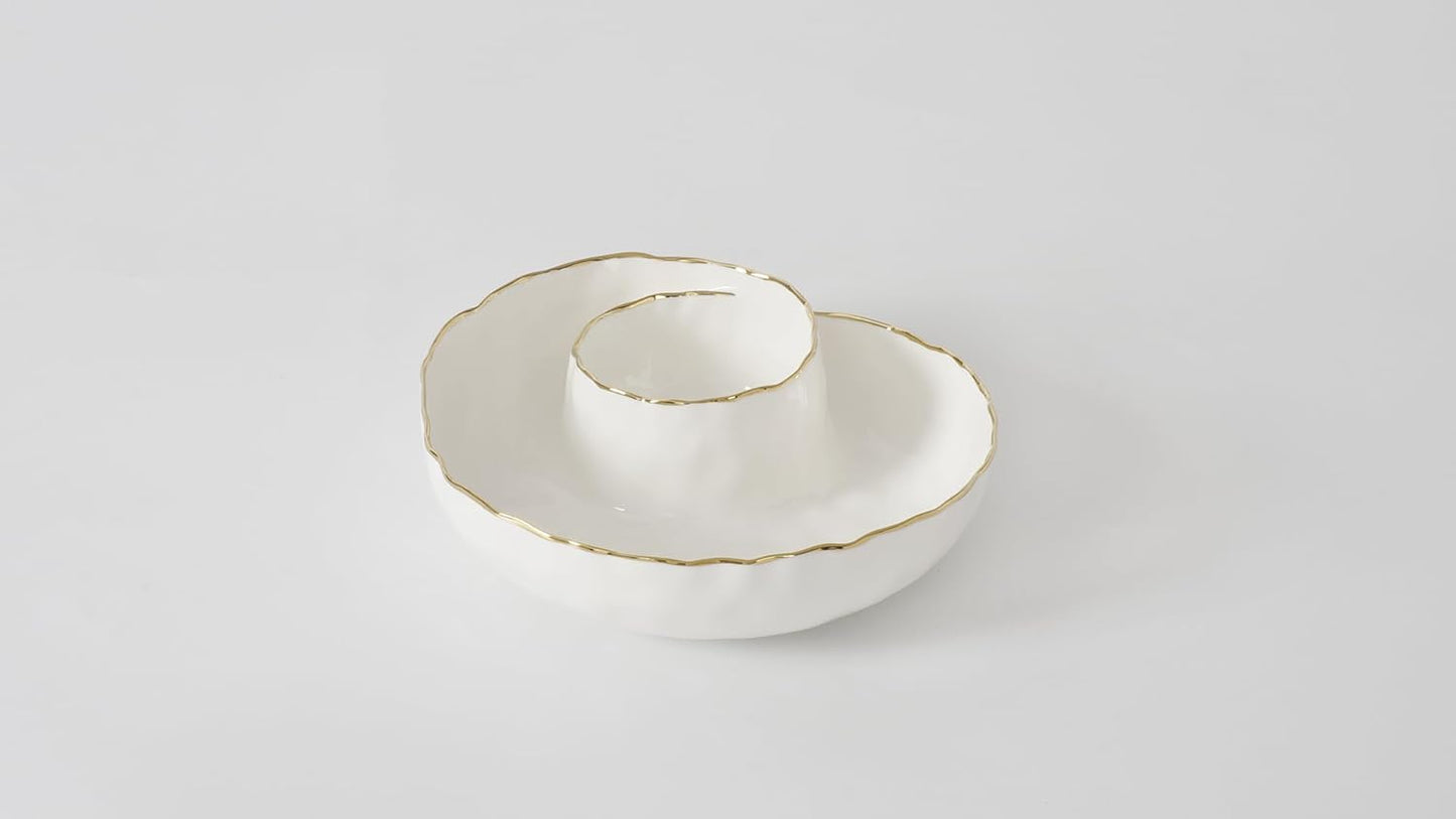 Pampa Bay Portofino Plata, Round Chip & Dip, 9.5” D x 2.75" (White and Gold)