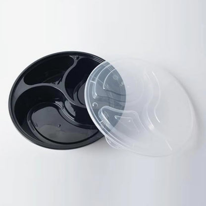 48oz - 3 Compartment - Disposable Black Meal Prep/Bento Box with Clear Dome Lids - Round Plastic Meal Containers - Reusable Box : Perfect For Salad, Meal Prep and Fruits : Set of 10
