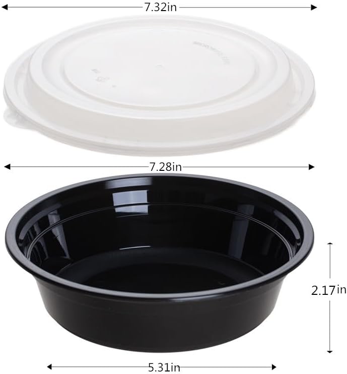 30oz Meal Prep Containers Bulk 50-Pack - 2-Compartment with Lids, Leakproof, Microwave/Freezer/Dishwasher Safe - Commercial Food Storage, Black