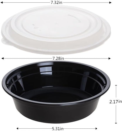 30oz Meal Prep Containers Bulk 50-Pack - 2-Compartment with Lids, Leakproof, Microwave/Freezer/Dishwasher Safe - Commercial Food Storage, Black