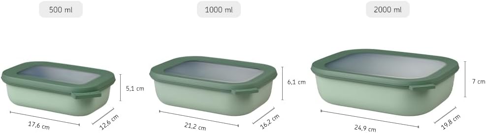 Mepal – Multi Bowl Cirqula 3-Piece Set – Food Storage Container with Lid - Suitable as Airtight Storage Box for Fridge & Freezer, Microwave Container & Servable Dish - 500, 1000, 2000ml - Vivid green
