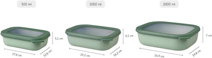 Mepal Cirqula Set of 3 Rectangular Deep Multi Food Storage Serving Containers with Transparent Lids | Perfect for Food Prep | Microwave & Dishwasher Safe | Nordic Black | Made in Holland