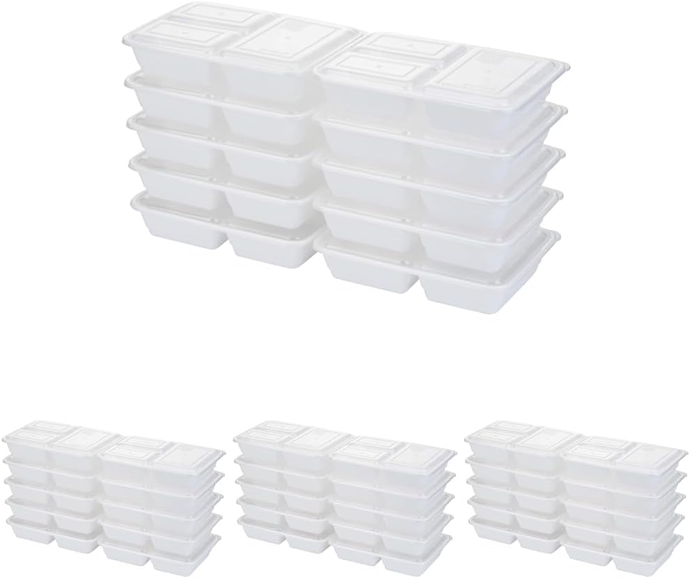 GoodCook Food Storage Containers for Meal Prep Rectangle Three Compartments & Made without BPA, 20-Piece, White