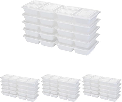 GoodCook Food Storage Containers for Meal Prep Rectangle Three Compartments & Made without BPA, 20-Piece, White