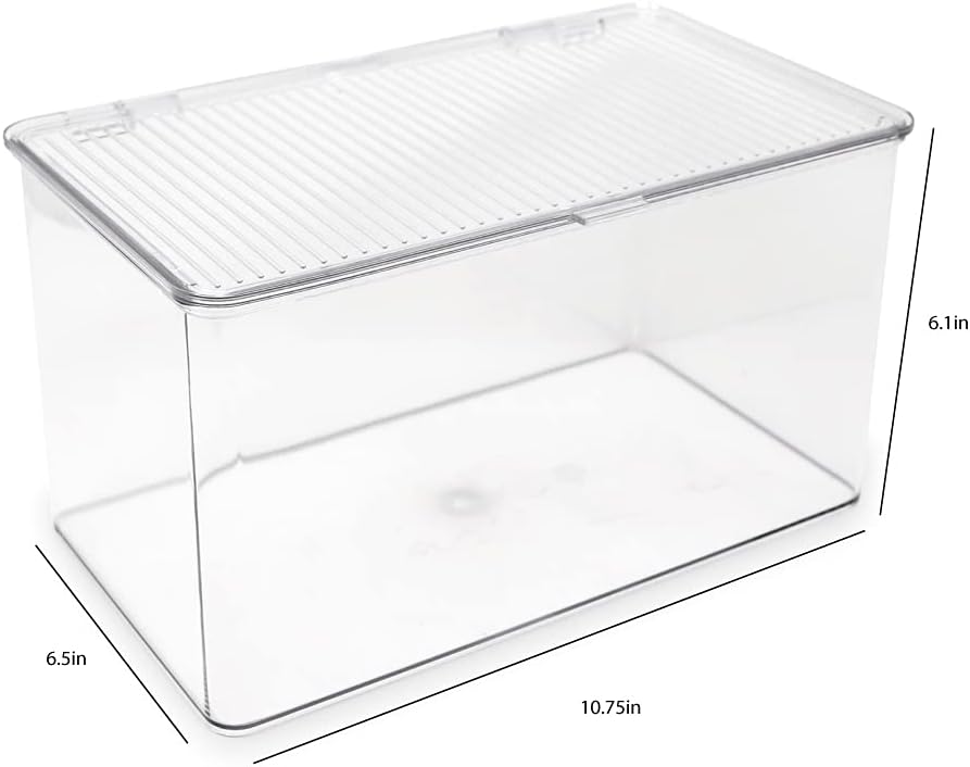 Isaac Jacobs Medium Stackable Organizer Bin (10.75”x6.5”x3.7”) w/ Hinged Lid, Clear Storage Box, Home, Office, School, Fridge, Bathroom, Kitchen, Pantry Container, BPA-Free, Food Safe (Medium, Clear)